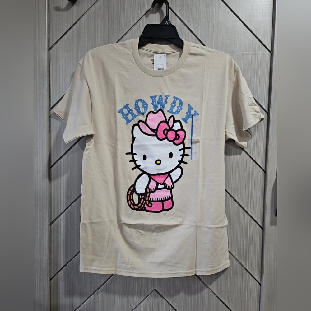 Hello Kitty Sandstone Tee with Pink Western Graphic and Blue 'Howdy'